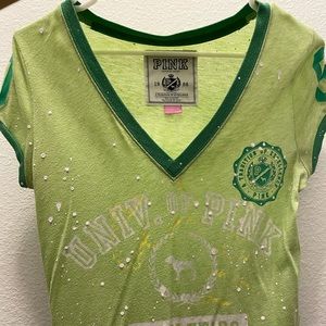 PINK Victoria Secret Lime Green V Neck Top